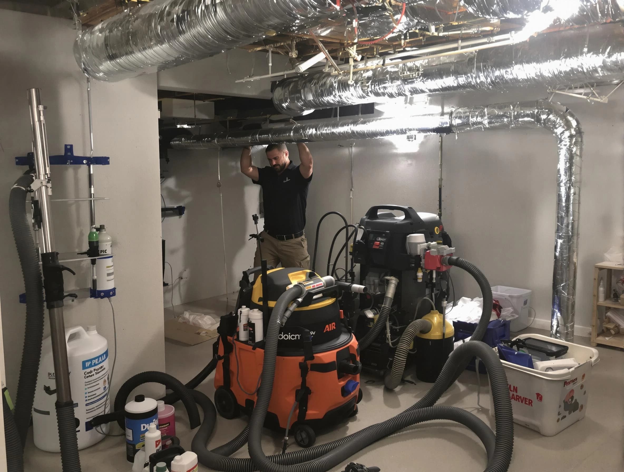 Carefree Air Duct Cleaning specialist performing professional mold removal from air ducts using safety equipment in Carefree