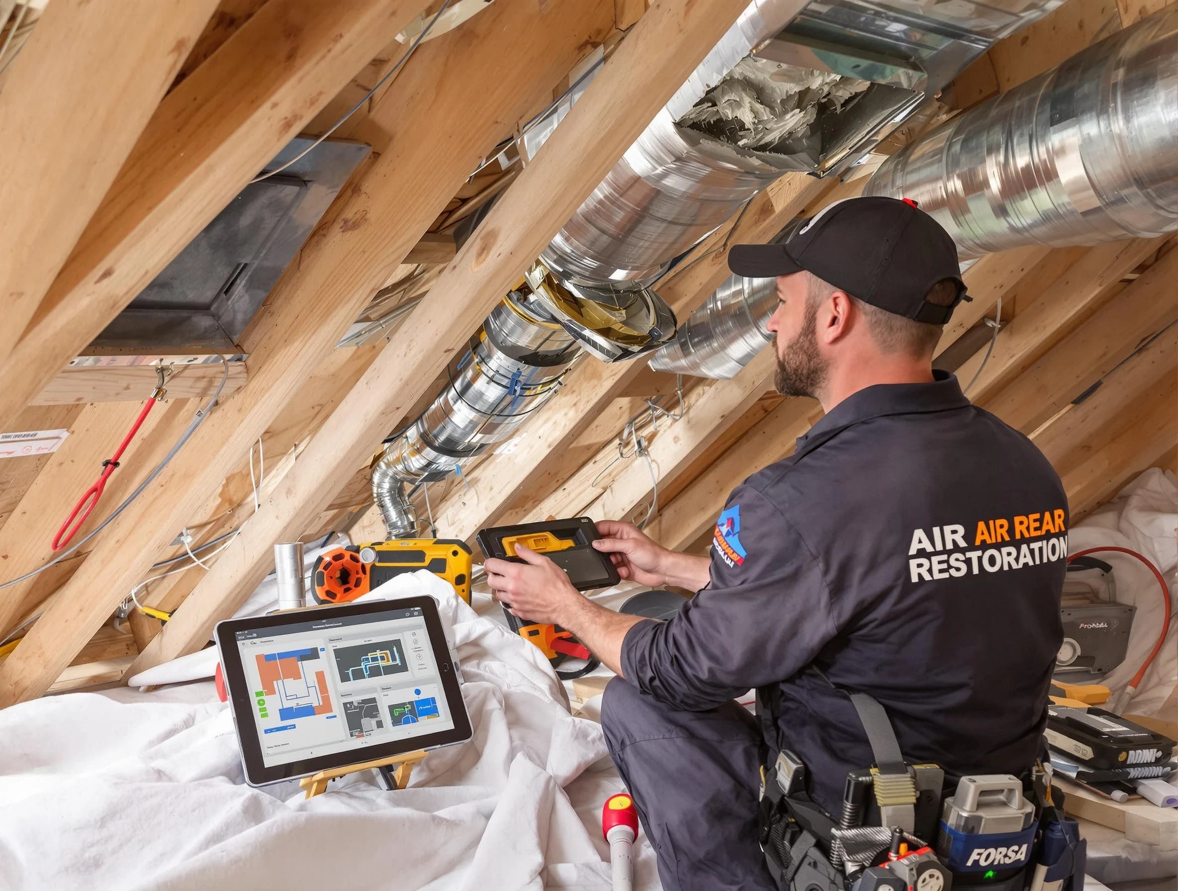 Carefree Air Duct Cleaning technician performing precise duct repair work in Carefree