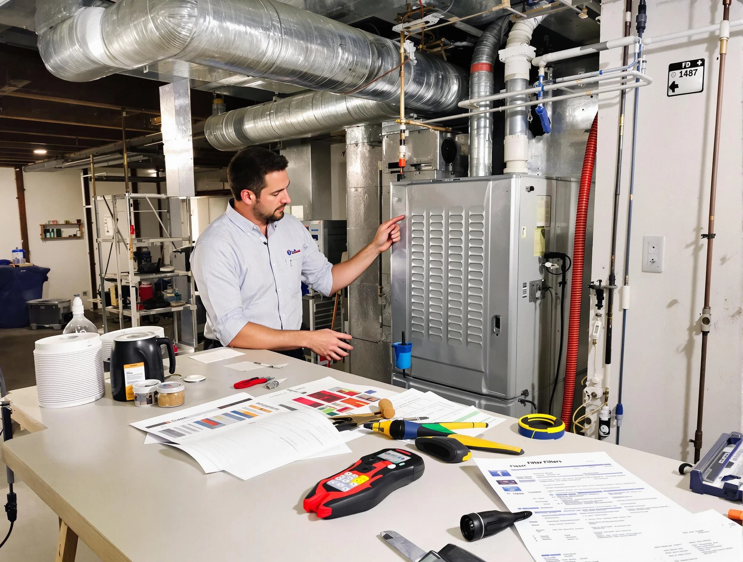 Carefree Air Duct Cleaning inspector conducting detailed filter system evaluation using professional diagnostic tools in Carefree