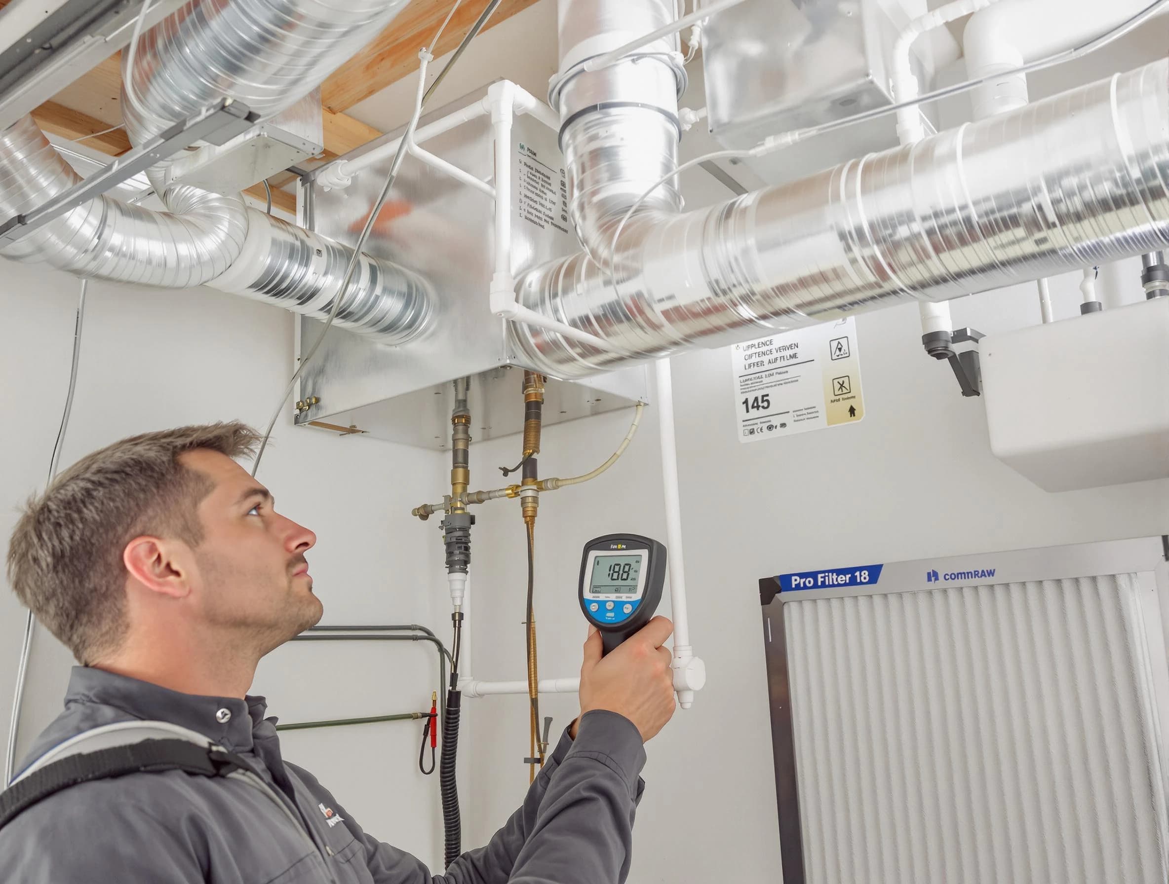 Carefree Air Duct Cleaning expert conducting detailed filter system inspection using diagnostic tools in Carefree