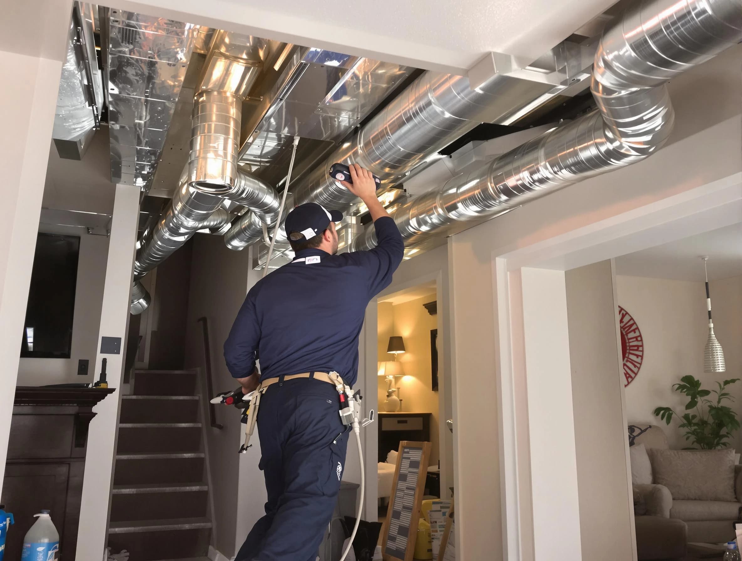 Carefree Air Duct Cleaning expert performing specialized duct cleaning in a mobile home in Carefree