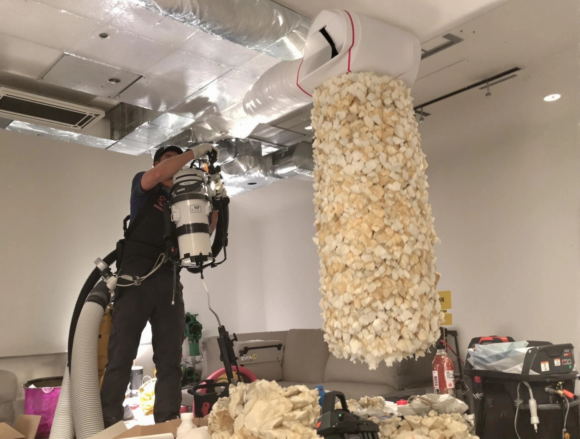 Carefree Air Duct Cleaning technician performing precision vacuum insulation removal in a residential property in Carefree
