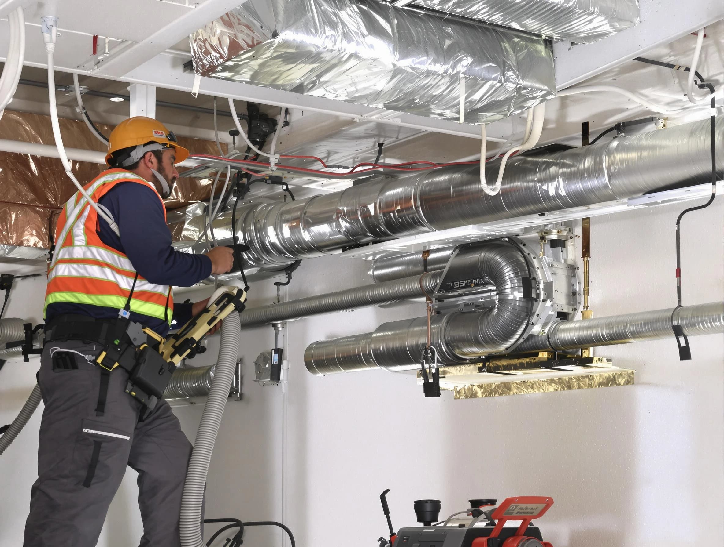 Carefree Air Duct Cleaning technician performing precision vacuum insulation removal in a residential property in Carefree